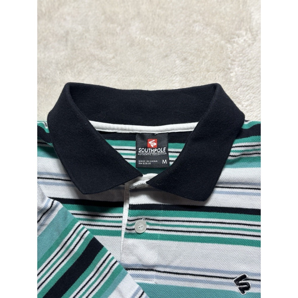 Southpole Y2K Striped Polo Shirt Size Medium - Picture 7 of 8